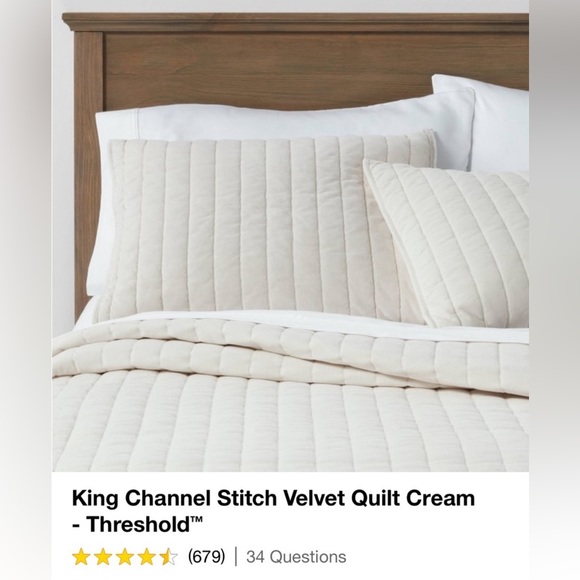 NWT  King Channel Stitch Velvet Quilt Cream
- Threshold - Picture 5 of 9